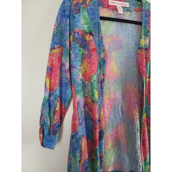 Leoma Lovegrove Cardigan XS Womens Printed Multicolor Open Front Ruch Sleeve - Picture 5 of 11